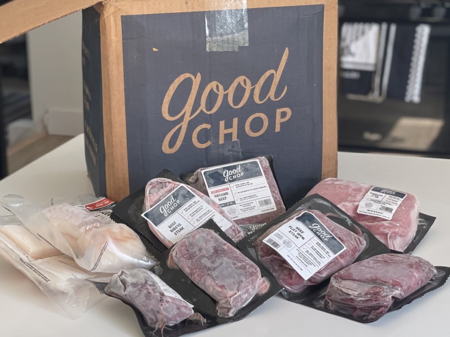 good chop box with display of food and meat