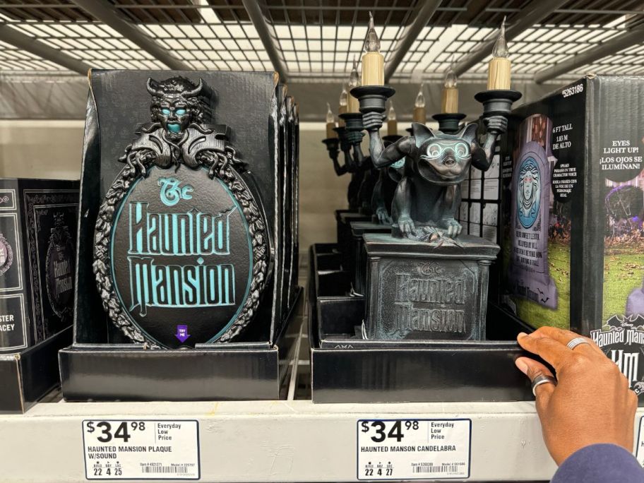 haunted mansion dooor plaque and candlabra