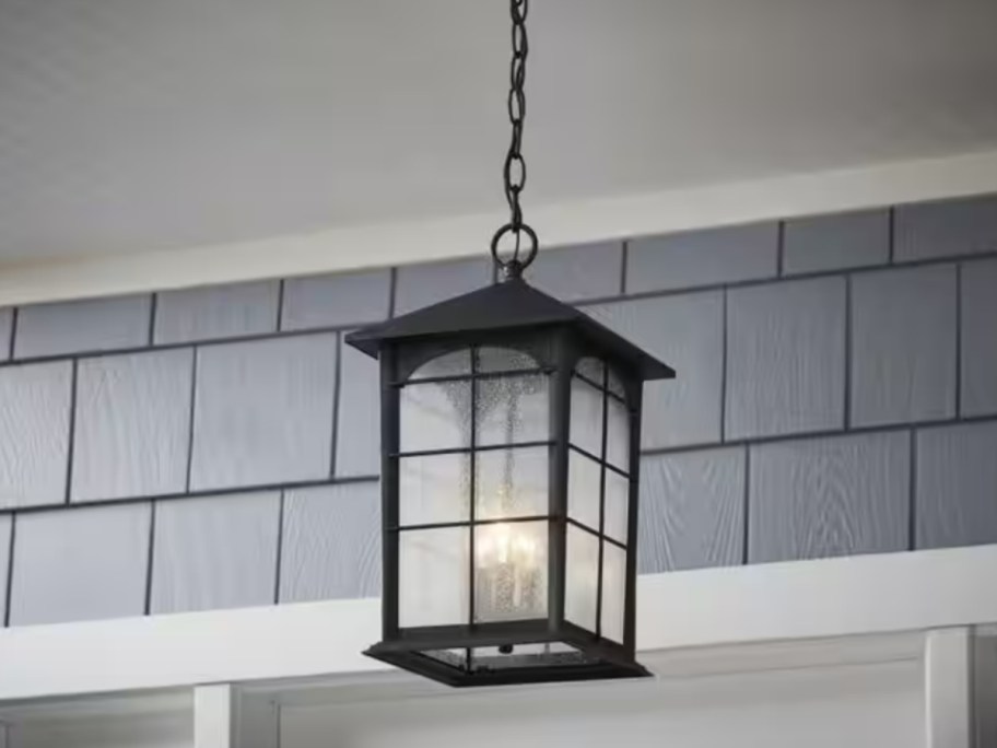 outdoor hanging pendant light black lantern style with clear glass