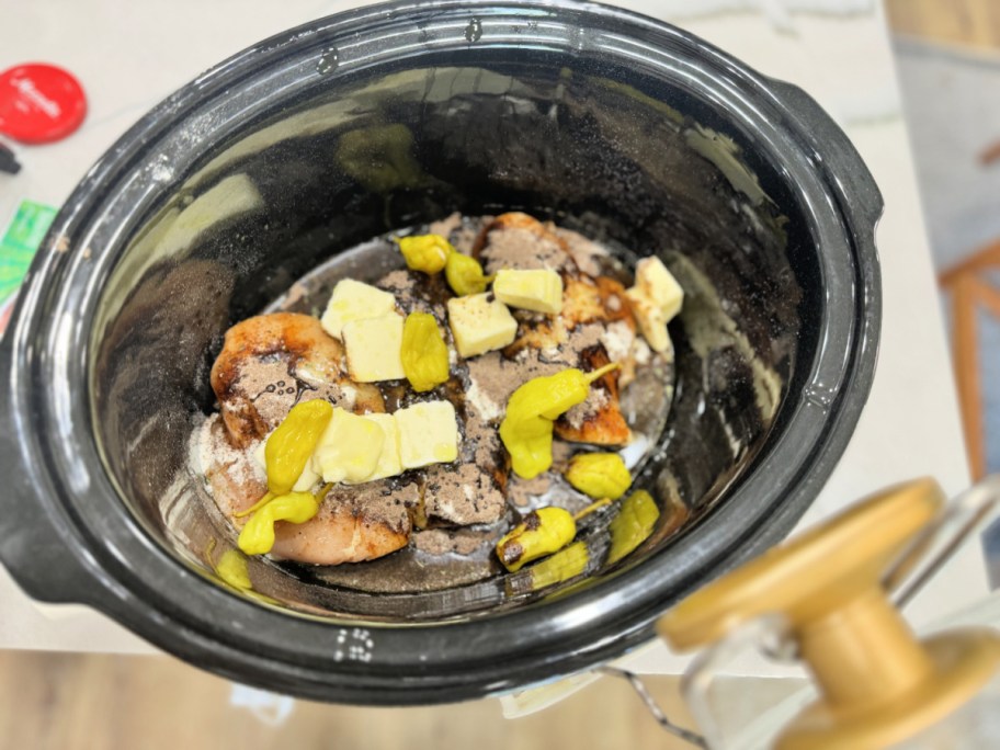 ingredients in crock-pot for mississippi chicken 