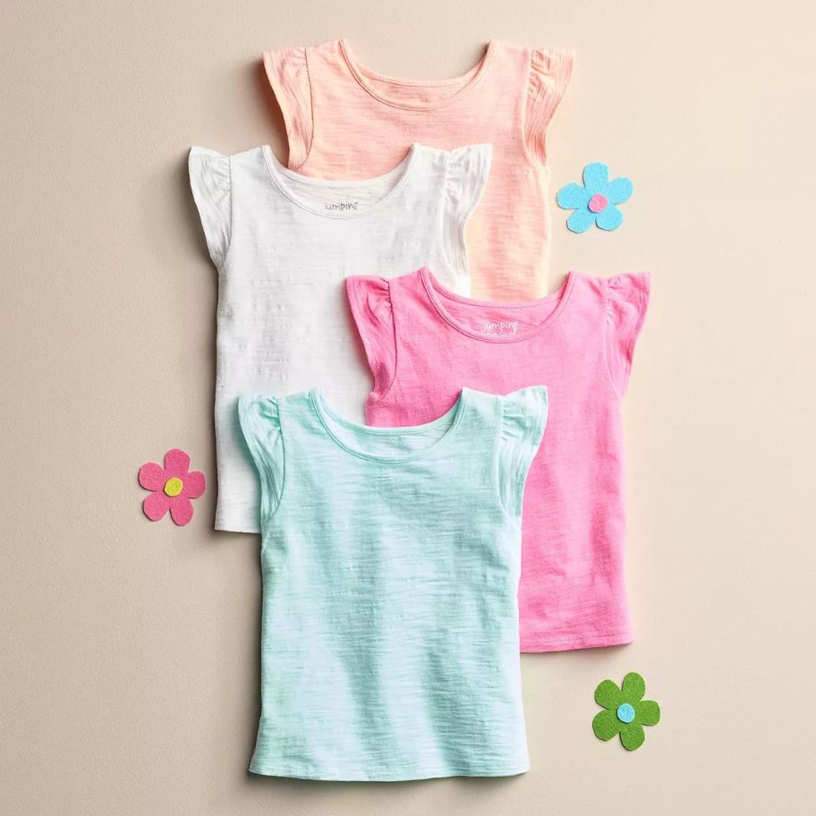 four flutter sleeved girls tops