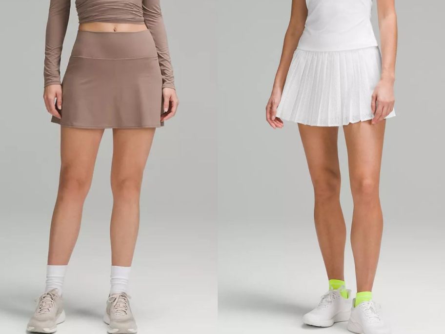 stock images of 2 women wearing lululemon skirts