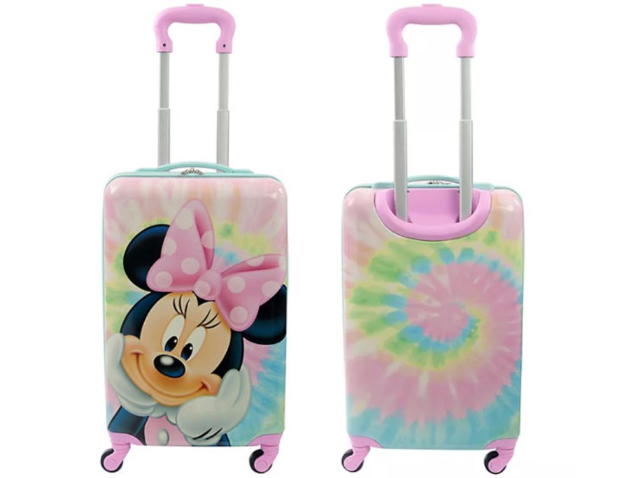 minnie mouse tye dye front and back image of luggage