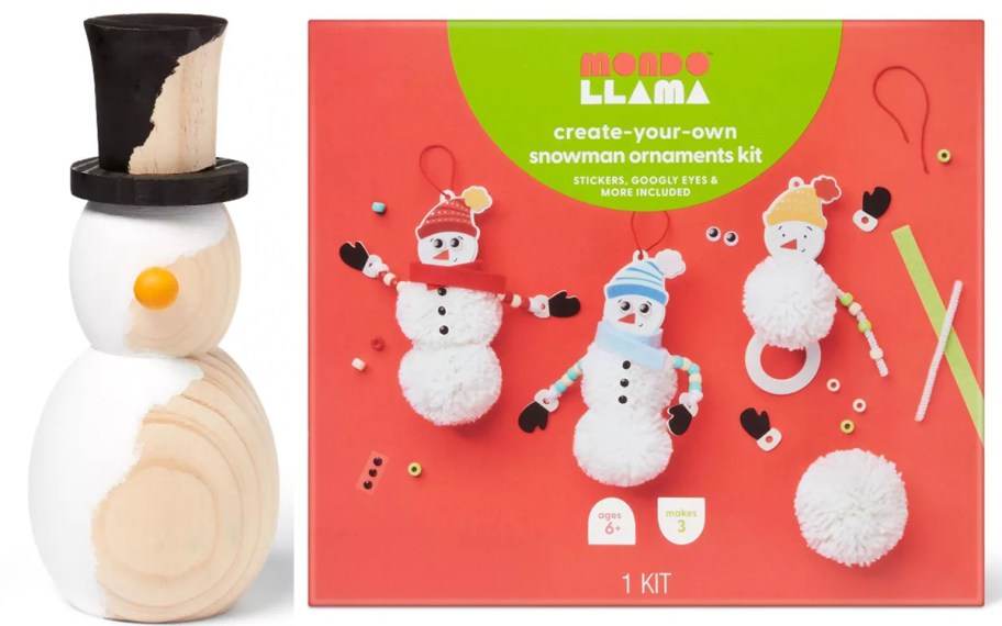 mondo llama snowman wood figure and craft kit box