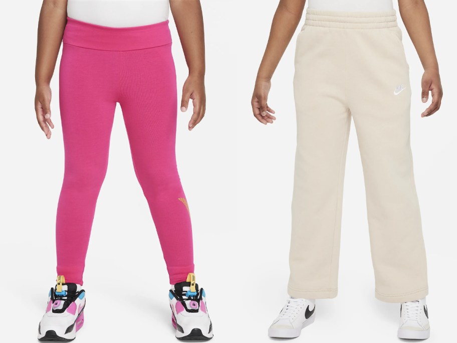 girls wearing pink and beige nike pants 