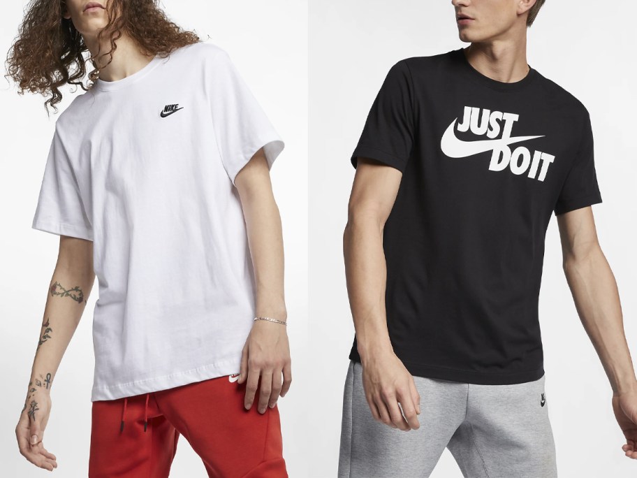 two men wearing white and black nike tees