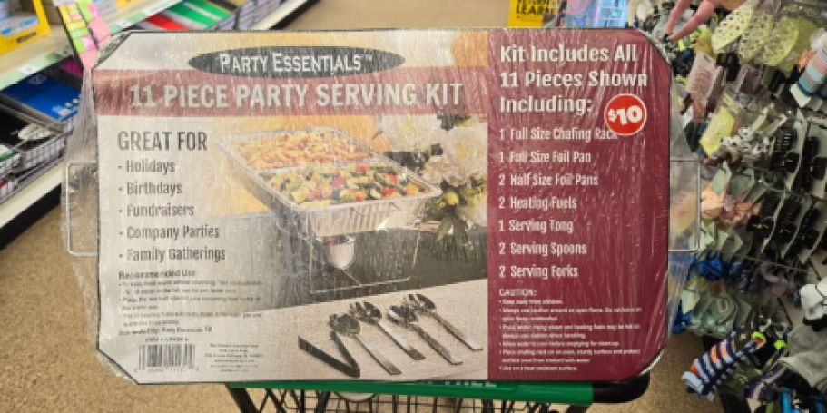 Party Serving Kit Only $10 at Dollar Tree (Includes Rack, Pans, Utensils, & Heating Fuel)