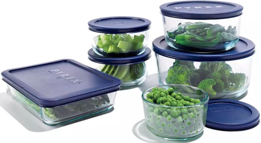 12 piece pyrex food storage set with blue lids