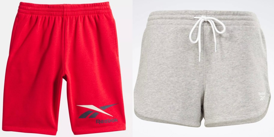 red boys shorts and gray womens shorts