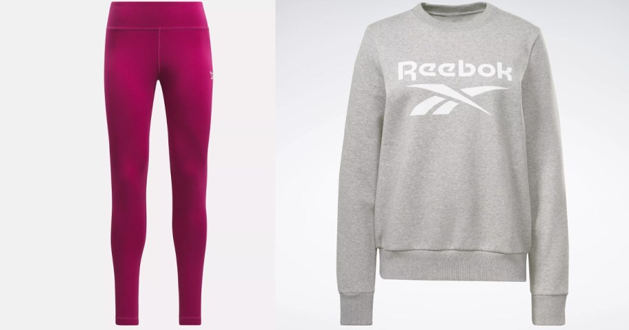 womens pink leggings and gray sweatshirt