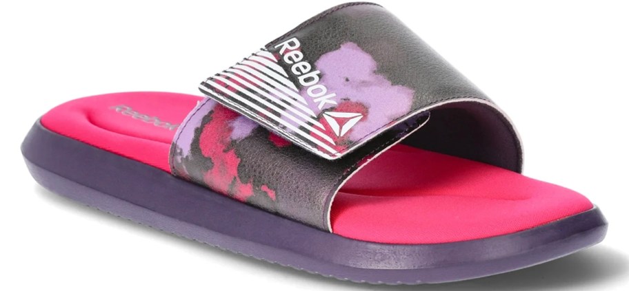 pink and purple reebok slide