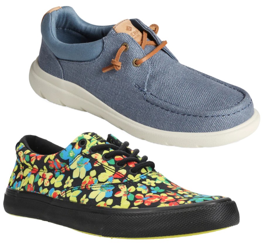 sperry boat shoes and floral sneakers