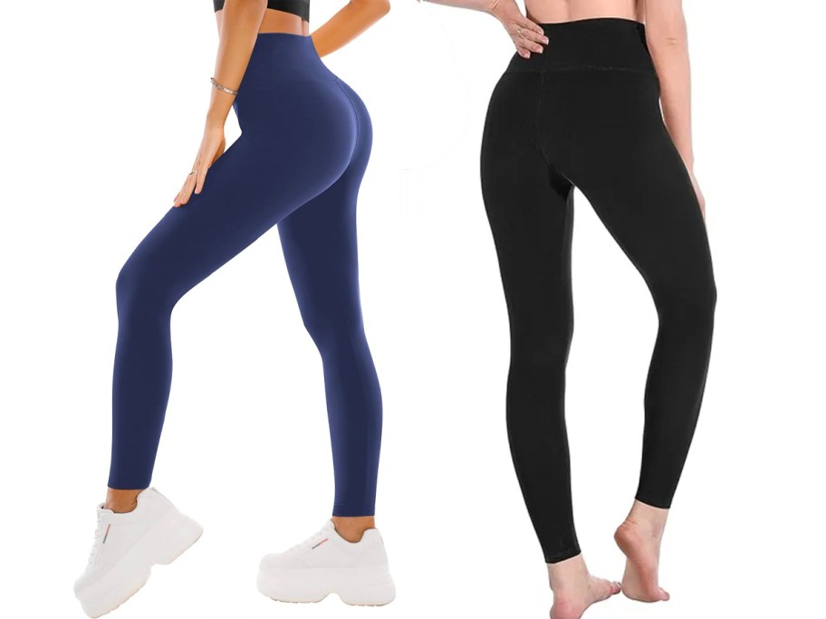 women wearing blue and black leggings