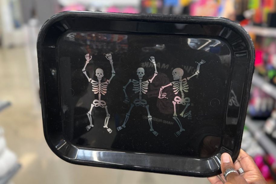 serving tray with 3 dancing skeletons