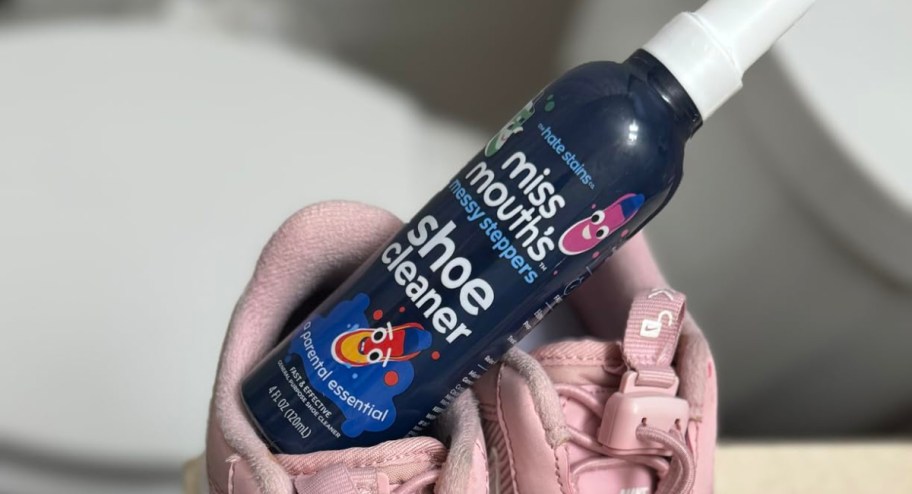 soe cleaning spray inside of a sneaker