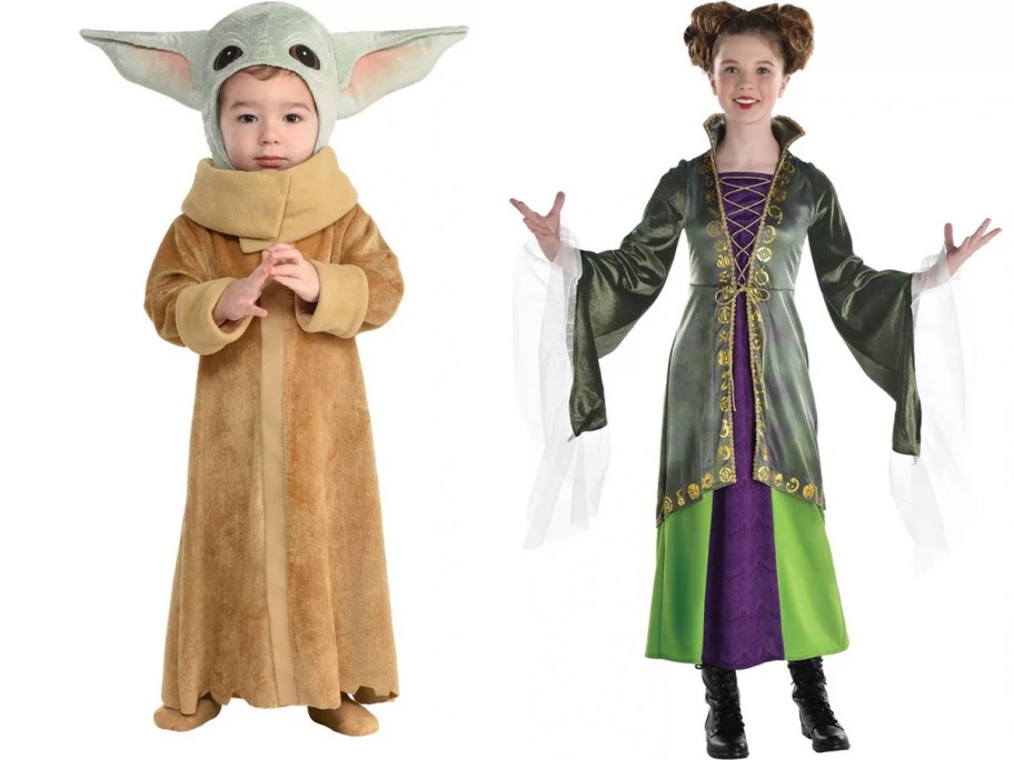 kids wearing grogu and hocus pocus costumes