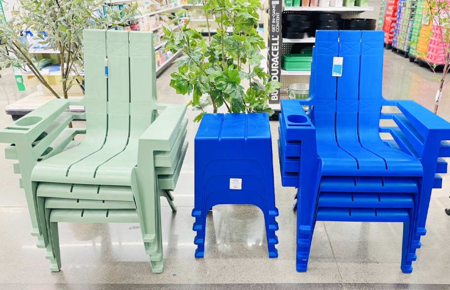 green and blue adirondak chairs and tables in target 