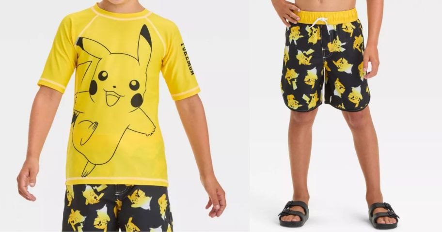 boy wearing pokemon swimwear