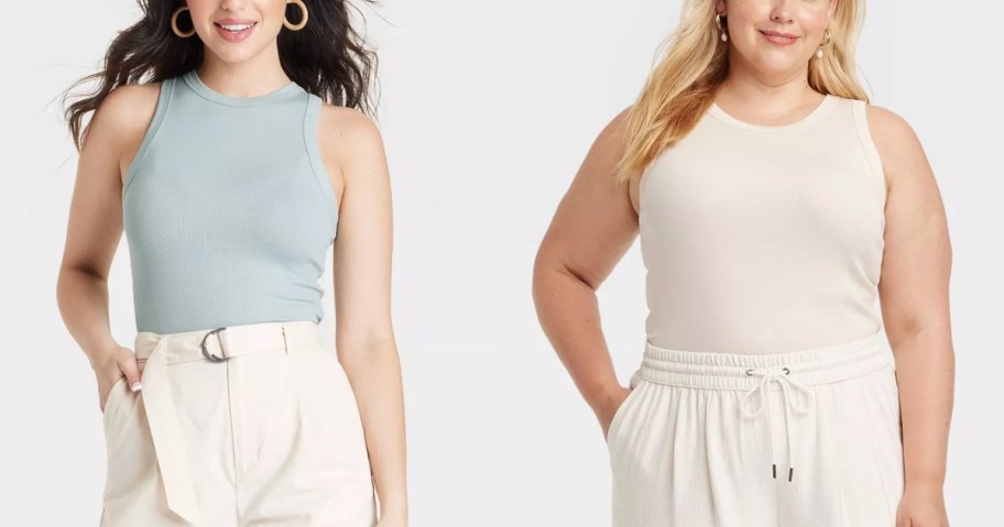 women wearing different color tank tops and pants