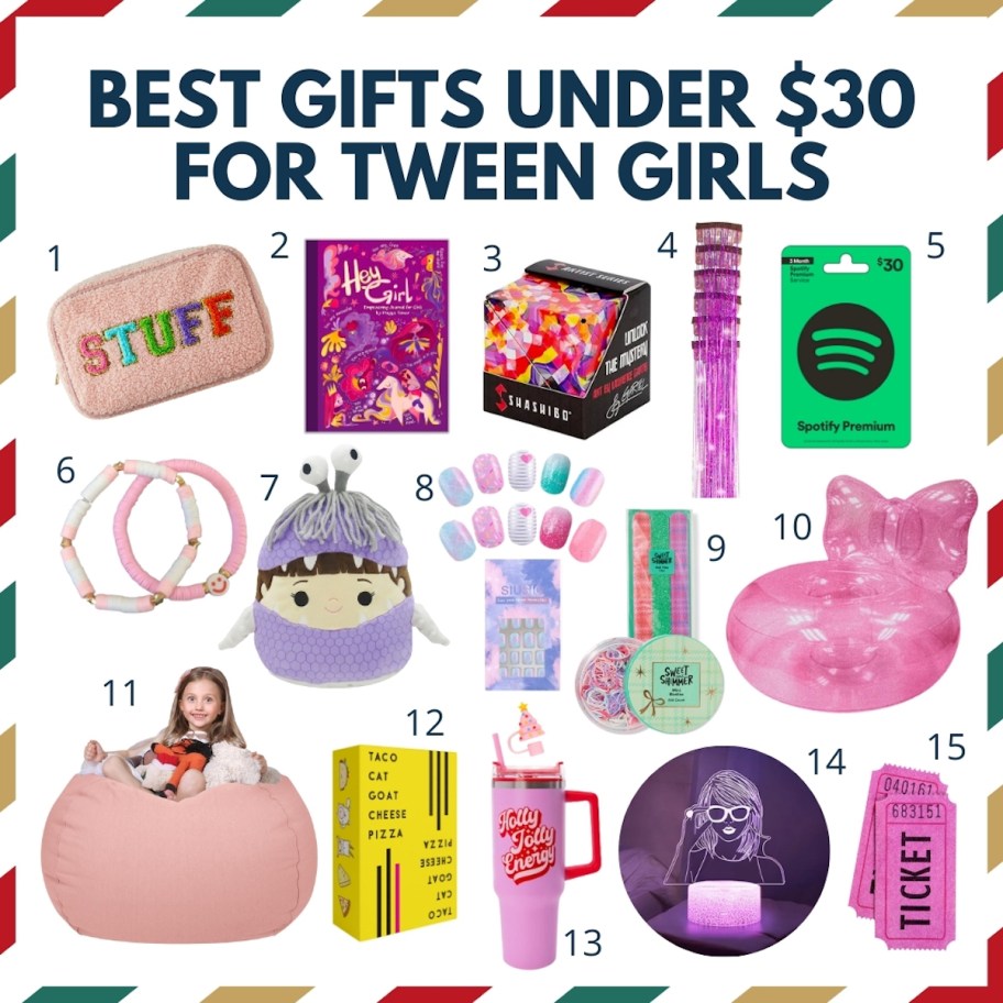 collage of tween girl gifts under $30