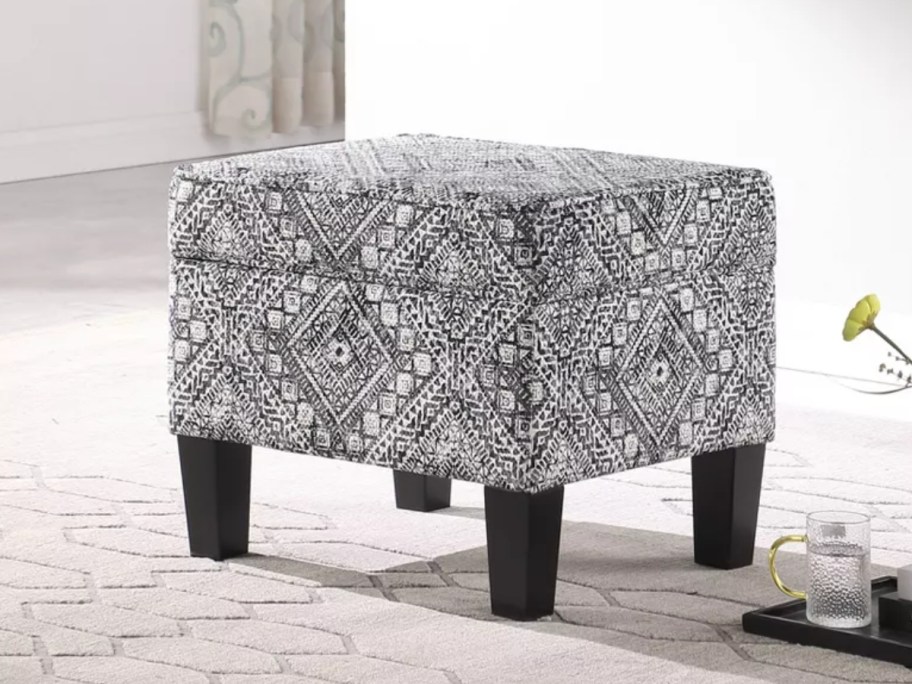 patterned square upholstered storage ottoman