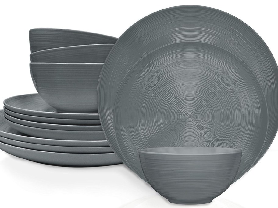 charcoal grey traditional style melamine dinnerware set