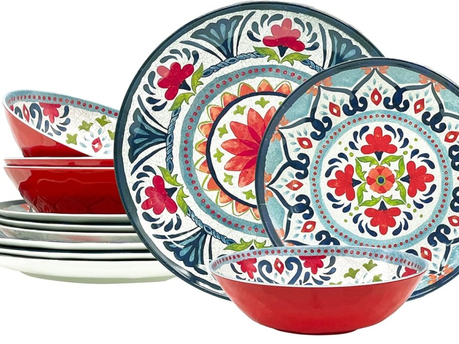 colorful medallion print melamine dinnerware set