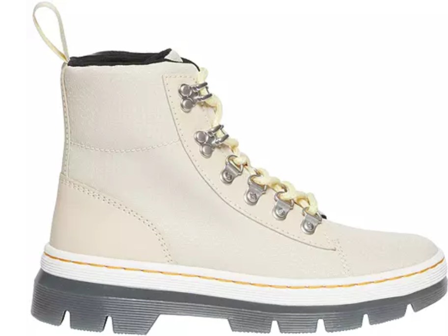 cream and grey Dr. Martens women's boot