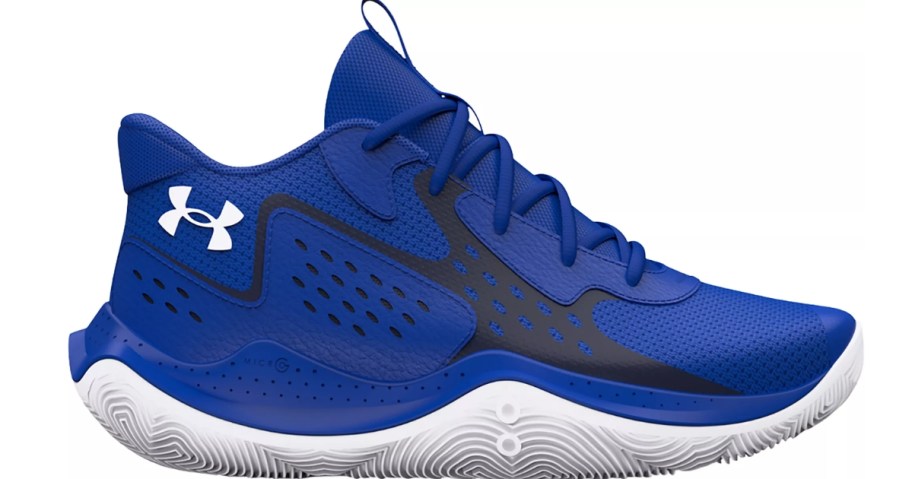 blue and white kids Under Armour shoe