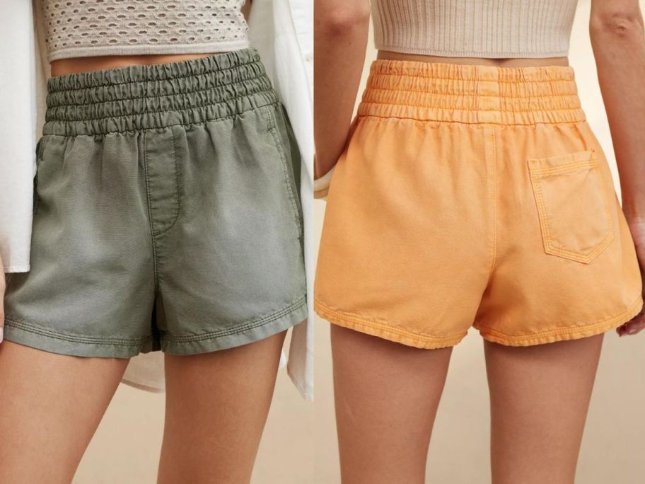 2 women wearing Aerie Babewatch High Waisted Pull On Shorts