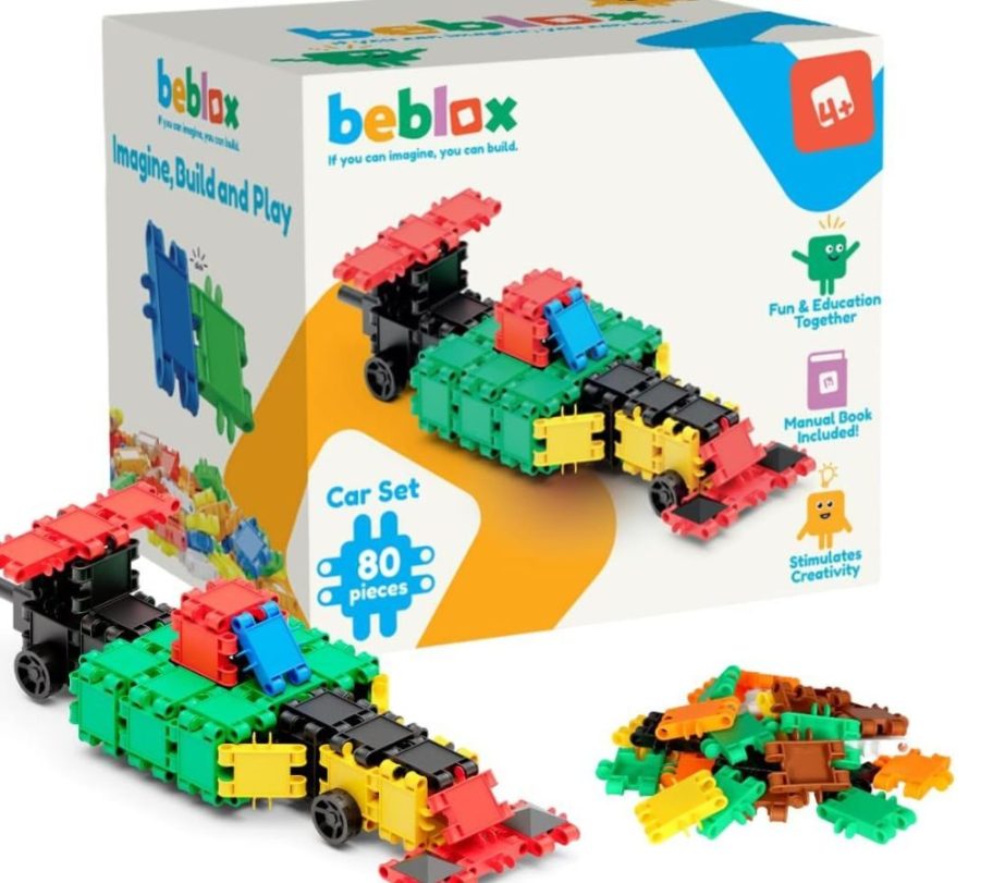 Stock image of the BEBLOX Building Blocks 80-piece Car Set 