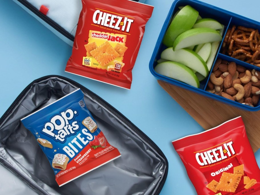 Cheez It & Pop Tart Snack Packs in lunch boxes