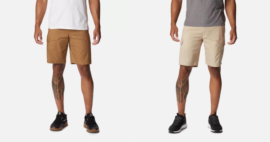 two men wearing Columbia Men's Rapid River Shorts