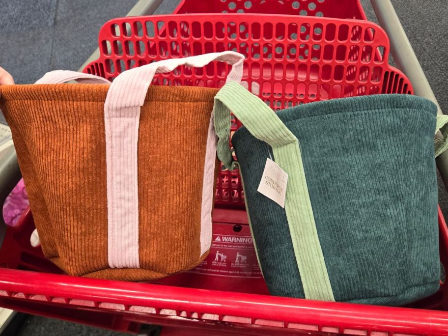 Corduroy Storage Baskets in cart in store