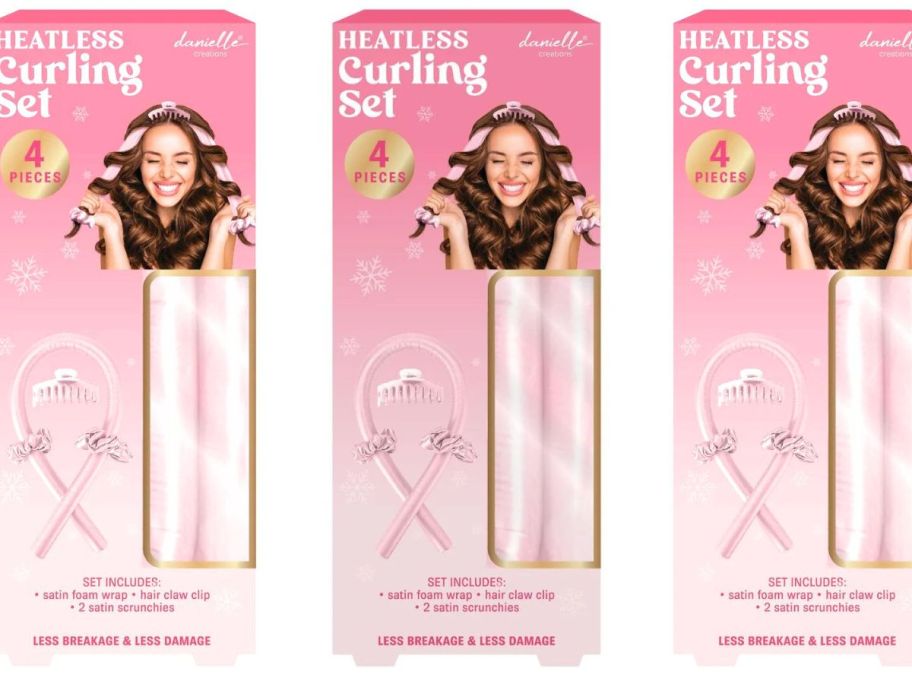 Danielle Creations Heatless Satin Hair Curler 4-Piece Set box stock image