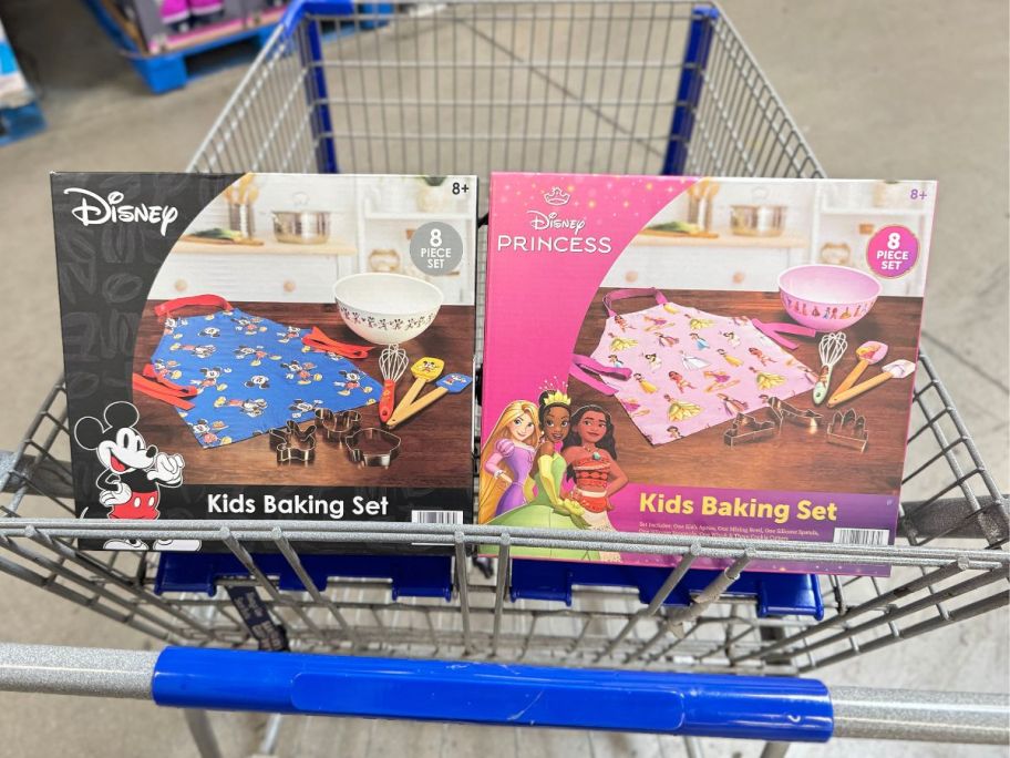 2 disney kids baking sets in a sams club shopping cart