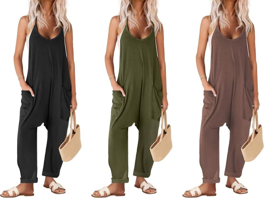 stock images of 3 women wearing ekouer jumpsuits