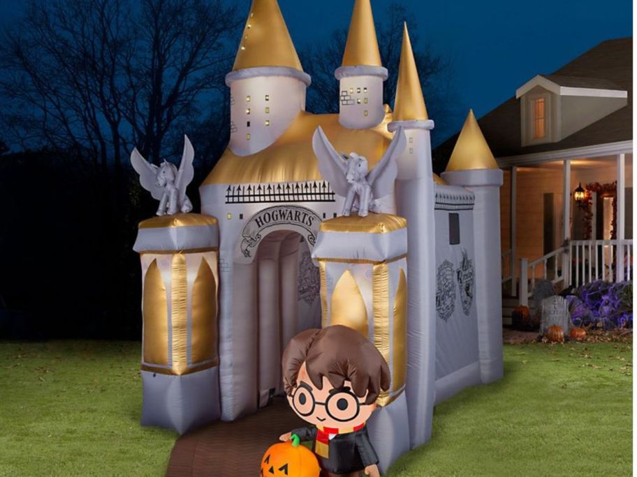 Halloween Harry Potter castle displayed outside