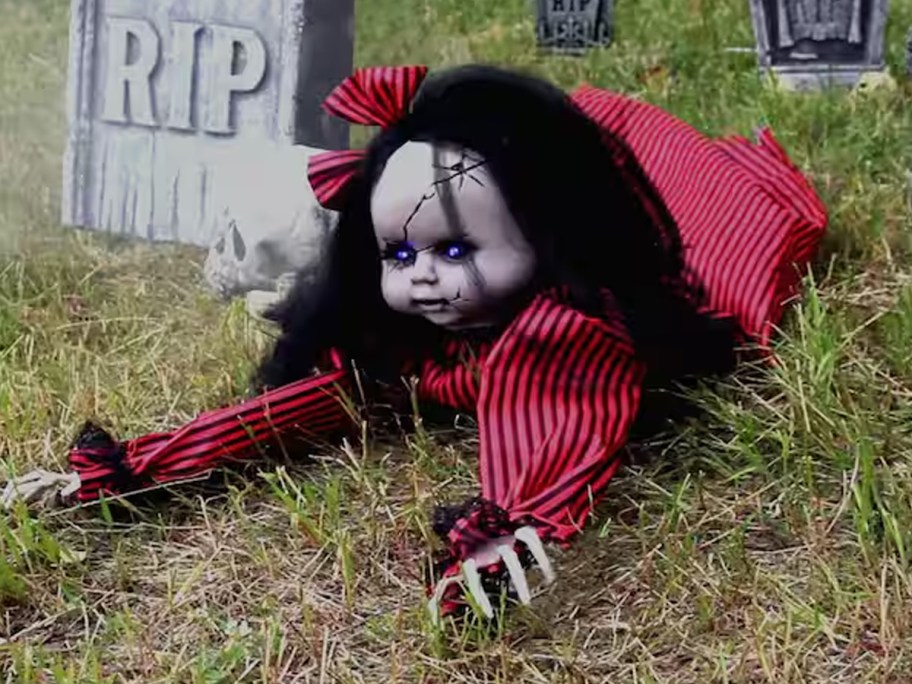 Haunted Hill Farm 9 in. Touch Activated Animatronic Doll