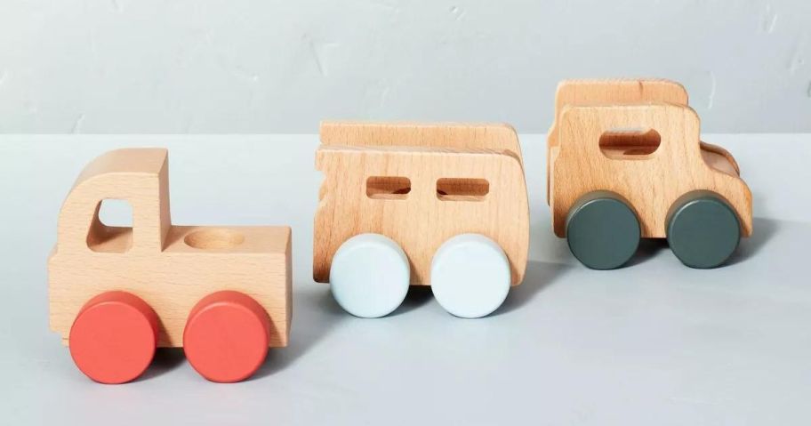 3 wooden cars 