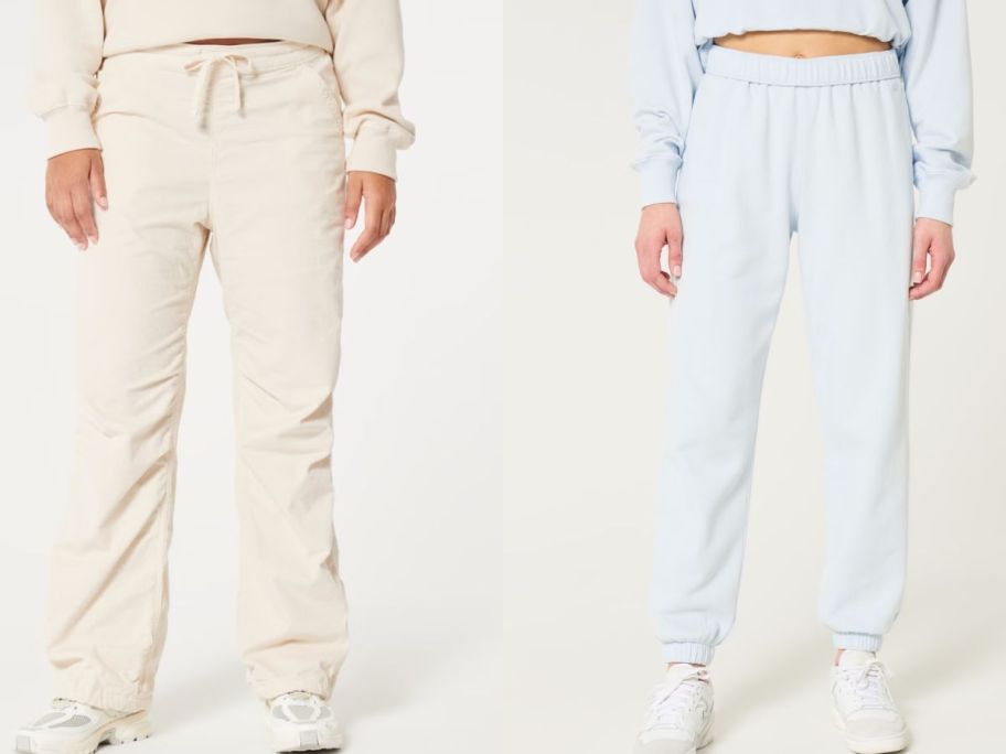 Stock images of two women wearing Hollister pants