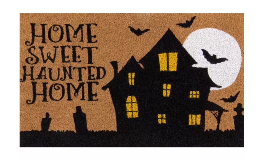 Home Depot Halloween Doormat with a Haunted House design