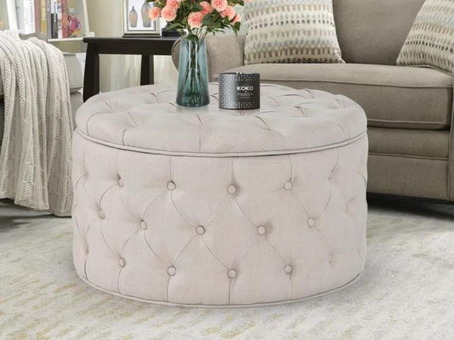 House of Hampton Amram Tufted Round Storage Ottoman