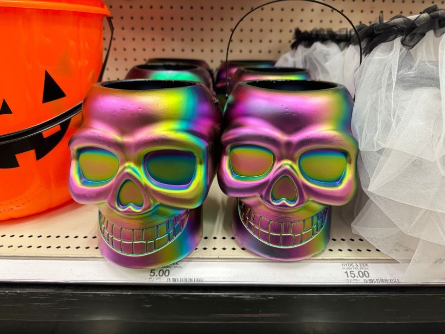 Hyde & EEK! Boutique 8" Neon Skull Halloween Trick or Treat Container Baskets in store