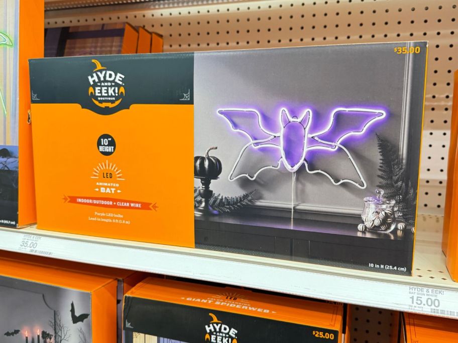 Hyde & EEK! Boutique LED Motion Bat Halloween Novelty Silhouette Light on shelf in store