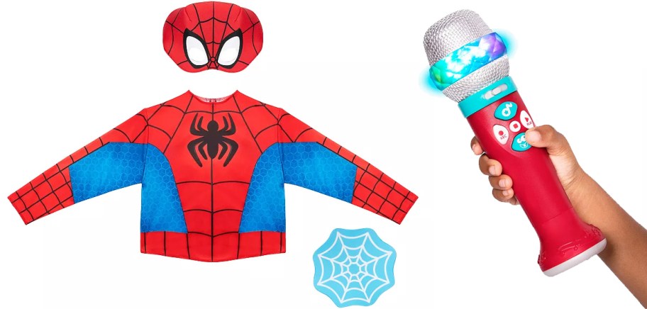 Spider-Man costume and kids microphone