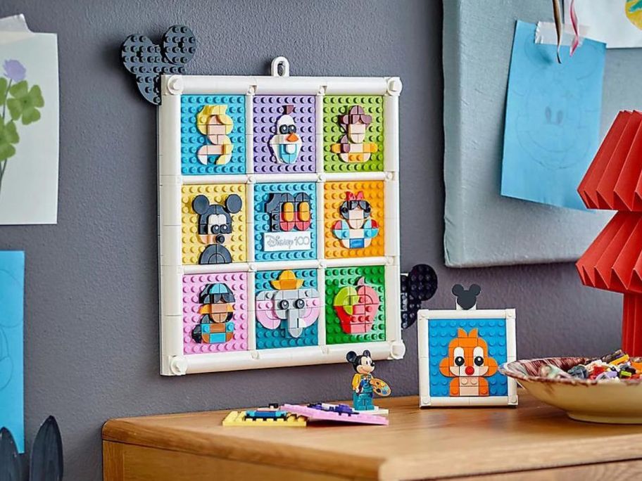 LEGO Disney 100 Years of Disney Animation Icons hanging on a wall