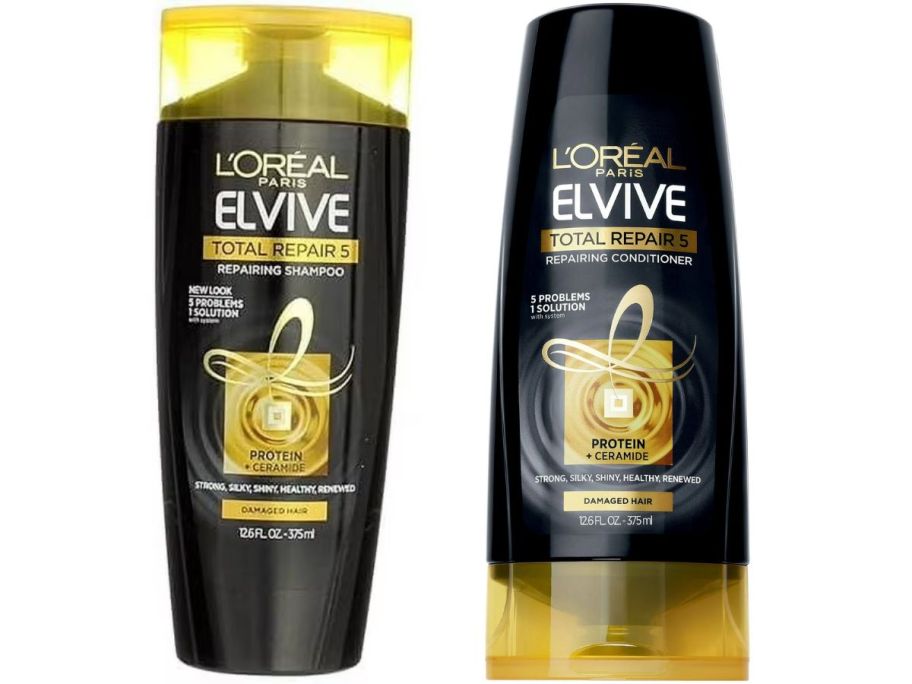 L'Oreal Paris Elvive Total Repair 5 Repairing Shampoo & Conditioner bottles