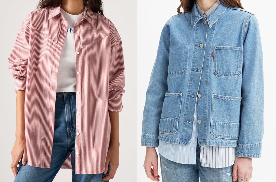 woman in red/white striped top and woman in jean jacket