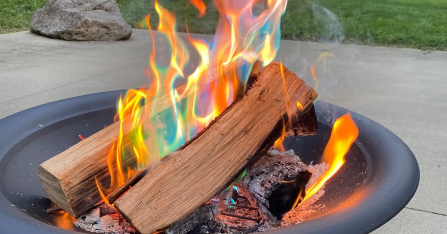 colorful flames in a fire pit